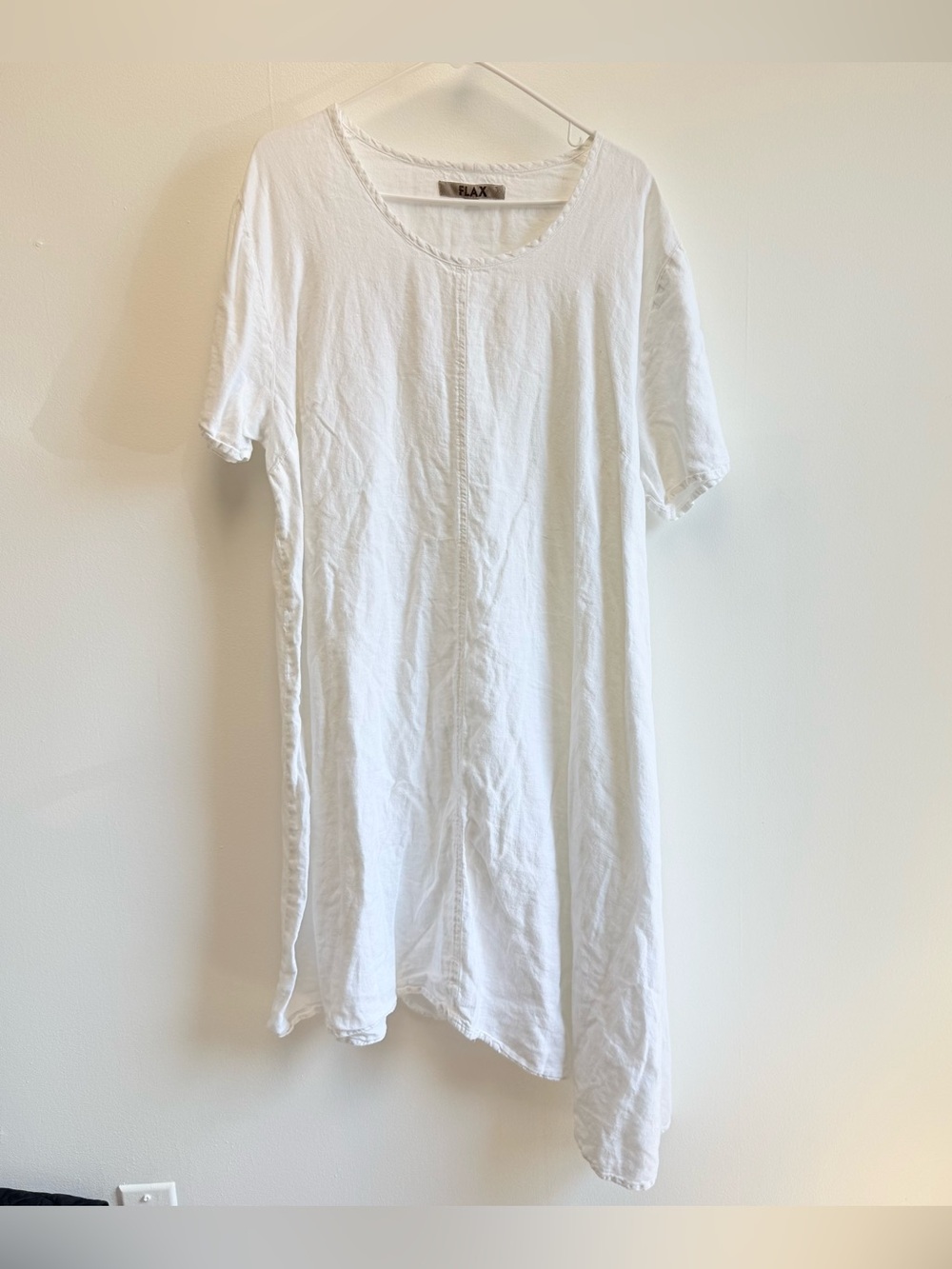 Flax 100% Linen Solid White Asymmetrical Hem Tunic Top 3G 24-26